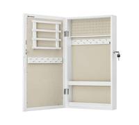 Shein Armario Joyero de Pared, Armario de Joyas con Espejo, Organizador de Joyas para Ahorrar Espacio, Superficie Blanca y Forro Greige, Regalo de Navidad