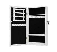 Shein Armario Joyero de Pared, Armario de Joyas con Espejo, Organizador de Joyas para Ahorrar Espacio, Superficie Blanca y Forro Negro