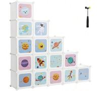 Shein Armario Modular Infantil de 15 Cubos, Organizador Modular para Niños, Estantes de Cubo de Plástico, con Puertas, para Ropa, Zapatos, Juguetes, 151 x 3