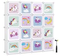 Shein Armario Modular Infantil de 16 Cubos, Organizador Modular para Niños, Estantes de Cubo de Plástico, con Puertas, para Ropa, Zapatos, Juguetes, 123 x 3
