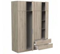 Shein Armario Mueble Dormitorio Armario Grande Ghost Blanco y Roble 8 puertas 2 cajones 203x158x51 cm Melamina Moderno Fácil Mantenimiento Almacenaje Kit Mo