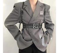 Shein Arnés de pecho de cuero para mujer, estilo callejero, blanco, cinturones de arnés de moda, atuendo de fiesta, cinturón de arnés de cuero