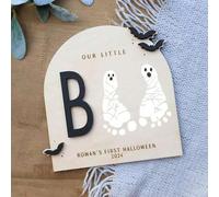 Shein Arte de huellas DIY, primer Halloween del bebé, cartel "My Little Boo", manualidad de madera para niños, recuerdo personalizado para niños, decorac