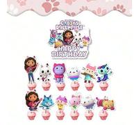 Shein Artículos desechables de decoración de pasteles con el tema de Gabby's Dollhouse para fiestas, 13 piezas/25 piezas de tiras de pastel grandes y pequeñ