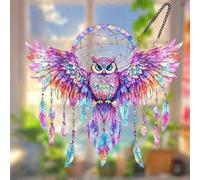 Shein Atrapasueños de estilo bohemio con búho - Atrapasol de vidrio colorido de 7.1"X8", sÃmbolos espirituales de búho coloridos, arte bohemio único, d