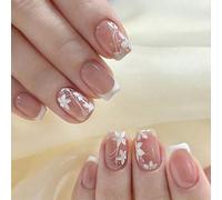 Shein Aumenta tu elegancia con el set de 24 piezas de uñas postizas en forma de ataúd corto con diseño suave y simple de flores pintadas, es un set adecuado