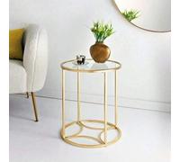 Shein AURA - Mesita de Noche y Mesa de Centro de Cristal 40x40x46 cm - Marco de Acero Dorado, Pequeña y Decorativa, Transparente - Ideal para Salón, Dormito