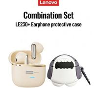 Shein Auriculares Bluetooth intrauriculares Lenovo LE230 con estuche protector, diseño elegante de cuero, cancelación de ruido de llamada HD, sonido envolve