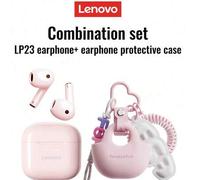 Shein Auriculares Bluetooth Lenovo LP23 con estuche protector tipo colgante, sonido estéreo semi-intrauricular, llamadas de voz de alta definición, micrófon