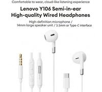 Shein Auriculares con cable Lenovo Y106, controlador dinámico grande para sonido HIFI de alta calidad, interfaz de 3.5 mm o Tipo-C, micrófono de alta defini