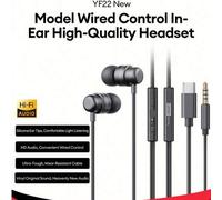 Shein Auriculares con cable Lenovo YF22 para música, juegos, interfaces de 3.5 mm y Tipo C, audio de alta calidad, micrófono HD, auriculares de silicona, co