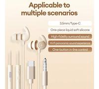 Shein Auriculares con cable Lenovo YF40 con conector Type-C y 3.5mm, doble cancelación de ruido, sonido envolvente Hi-Fi, micrófono de alta definición para