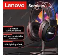 Shein Auriculares de juego con cable Lenovo, sonido envolvente 7.1, micrófono para juegos, iluminación RGB, adecuado para escritorio y portátil, conexión US