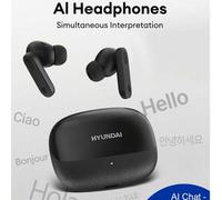 Shein Auriculares inteligentes Bluetooth HYUNDAI TOUR-MAX7 AI, traductor inteligente multilingüe, auriculares semilineales negros, interpretación simultánea