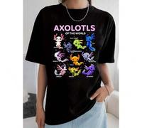Shein Axolotl Cute Axolotls Animals of The World Herpetology Printed Casual Round Neck Sports T-shirt