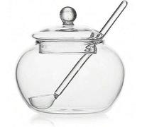 Shein Azucarera de vidrio transparente con tapa transparente y cuchara para servir azúcar, 12 onzas, recipiente para azúcar, dispensador de azúcar para la c