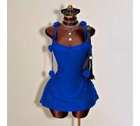 Shein Azul Real,Verano,70s,Noche de Salida,Vestido de Fiesta para Mujer,Vestido Mini Ajustado con Decoración de Rosas 3D,Vestido de Cóctel con Espalda Abier