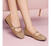 Shein Bailarinas de color albaricoque con puntera redonda, decoradas con perlas sintéticas y correa, cómodas para ir al trabajo, fiestas, compras y vacacion