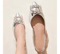 Shein Bailarinas de punta plateadas para mujer con hebilla de rhinestone, zapatos de oficina cómodos y elegantes
