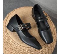 Shein Bailarinas de tacón ancho tipo Mary Jane para mujer con tacón de 3cm forrado en tela en colores negro, azul medianoche, café y burdeos