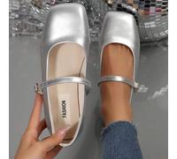Shein Bailarinas plateadas sencillas con hebilla decorativa para mujer, zapatos Mary Jane elegantes y de moda, adecuados para primavera, otoño, invierno y t