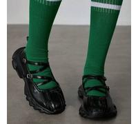 Shein Bailarinas plateadas tipo Mary Jane con plataforma de nicho, zapatos de ballet con lazo, mocasines casuales con cuña y suela gruesa para mujer