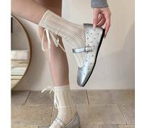 Shein Bailarinas retro con ribete de estrella, versión que realza la altura ~ Zapatos Mary Jane de una sola tira con boca plana para mujer en primavera y ot
