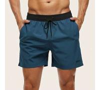 Shein Bañador de hombre con gráfico de letras, cintura con cordón, forro de compresión y forro de seda de leche, pantalones cortos de playa, hawaiano, vacac