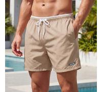 Shein Bañador de hombre con gráfico de letras y cintura con cordón, pantalones cortos de playa, vacaciones