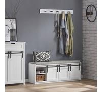 Shein Banco para zapatos con asiento, banco con espacio de almacenamiento, banco de pasillo con puertas correderas, arcón para zapatos, cómoda, estantería p