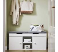 Shein Banco Zapatero con 2 Puertas y 2 Estantes Armario de Entrada Banco de Almacenamiento para Guardar y Ordenar 100 x 34 x 48 cm FSR96-W ES Zapatero Banco