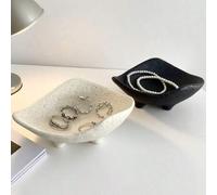 Shein Bandeja de cerámica Wabi-Sabi - Plato de joyería con triple pie hecho a mano para anillos y collares, decoración de mesa de entrada Zen, tazón escultó