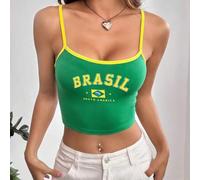 Shein Bandera brasileña, chaleco corto básico, simple y delgado, interior deportivo de primavera y verano, nuevo, cómodo, transpirable, suave, sin mangas.