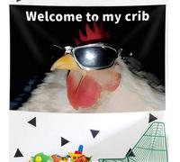 Shein Bandera de gafas de sol divertidas con gallo, Bienvenido a mi nido, Tapiz con estampado divertido, Estilo surrealista y peculiar, Hecho de fibra de po