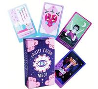 Shein Baraja de Tarot Pastel Soft Illusion Prism, 78 cartas, estilo de arte ingenuo en tonos rosa y azul cielo, juego portátil de adivinación, regalo ideal