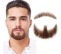 Shein Barba postiza realista de cabello atado a mano completa, barba postiza falsa de encaje invisible para bigote postizo para hombres, maquillaje, entrete