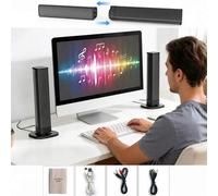 Shein Barra de sonido Bluetooth desmontable de 20W, altavoces estéreo, compatible con ranura para tarjeta, entrada de audio, radio FM, interfaz de loto, mod