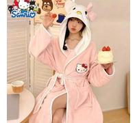 Shein Bata con capucha de Hello Kitty genuina y autorizada de Sanrio, bata de baño de felpa de coral gruesa y de secado rápido para otoño/invierno, toalla d