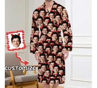 Shein Bata de baño personalizada para hombres con cinturón, se pueden imprimir fotos de rostros divertidos, retratos de mascotas, lavable a máquina para tod