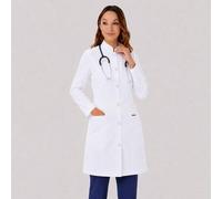 Shein Bata de laboratorio de manga larga con bolsillos y cremallera delantera, chaqueta de uniforme de laboratorio, bata blanca, uniforme de enfermería, bat