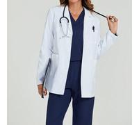 Shein Bata de laboratorio de manga larga con costuras para facilitar la inserción de bolsillos, abrigo blanco de uniforme de enfermera, uniforme de dentista