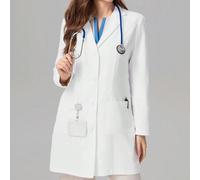 Shein Bata de laboratorio larga con bolsillos en patchwork blanco, bata de doctor/científico