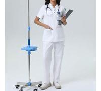 Shein Bata de médico y enfermera de color liso con mangas cortas, dos bolsillos, bata quirúrgica para dentistas, laboratorios, enfermería y centros veterina
