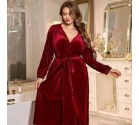 Shein Bata larga con capucha, de talla grande, con parches de encaje elegante LuxeNights, batas de talla grande para otoño e invierno, Navidad