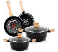 Shein Batería Cocina Inducción 6 Piezas, ✅ Envíos 24/48h✅Antiadherente Libre PFOA, Exterior Negro Asas Efecto Madera, Magefesa, Orbe, 1100286