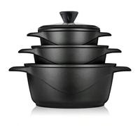 Shein Batería de Cocina Inducción 6 Piezas, ✅Envíos 24/48h✅Aluminio Fundido 3 Ollas con Tapa de Cristal Antiadherente, Briebe, MGK-18S, 16-20-24 cm, Negro