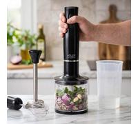 Shein Batidora de mano de inmersión 4 en 1 800W 2 velocidades cuchilla de acero inoxidable picadora de 500ml taza medidora de 700ml accesorio batidor negro