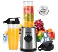 Shein Batidora de Vaso para Zumos, Batidos, Smoothies, 600W, 4 Cuchillas de Acero Inoxidable, Incluye 2 Botellas Deportivas Portátiles de 800ml y 2 Tapas, A