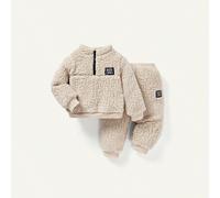 Shein Bebé niño Pantalones con sudadera con parche de letra con cremallera media teddy