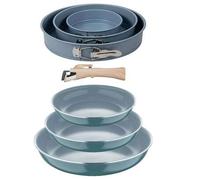 Shein Bergner Click&Cook Juego de 3 Sartenes Ø18Ø20Ø24cm Aluminio prensado Verde con Mango extraíble+Juego de 3 moldes de horno redondos Ø12Ø18Ø22cm